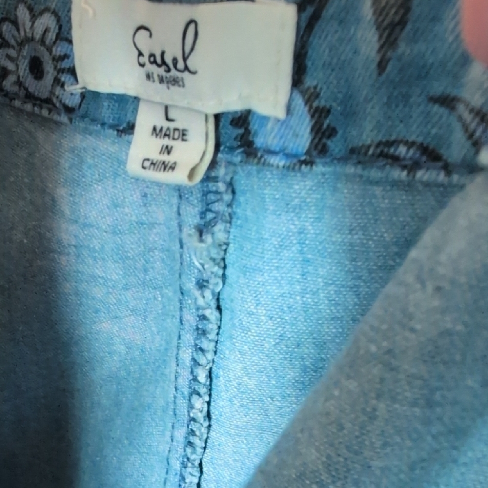 easel Blue Floral Denim Overalls Jumpsuit - Picture 12 of 12